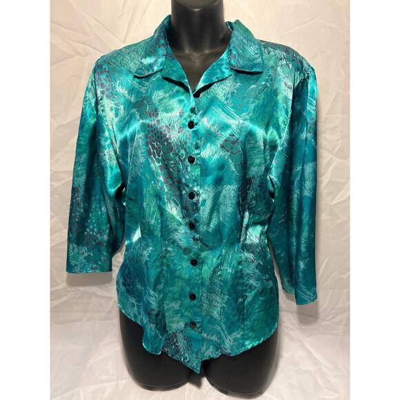 Vintage Aqua Green Silk Blouse, Sitting Pretty of California, USA, Women’s M - Picture 1 of 7